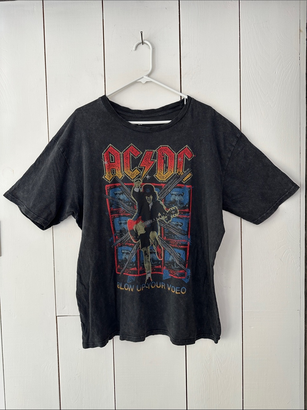 AC/DC Blow Up Your Video World Tour Graphic T-Shirt Dark Gray / Black XXL Fading